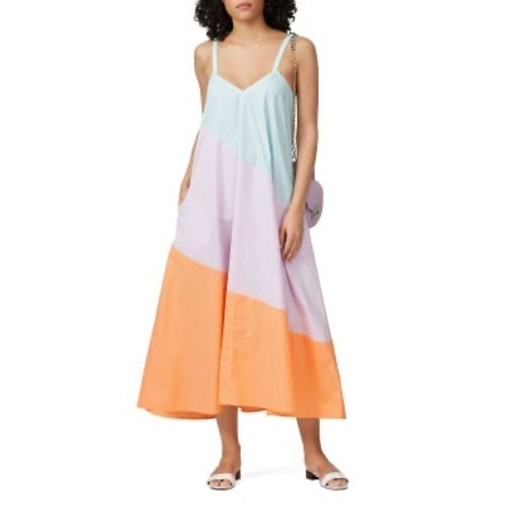 VEDA Summer Pastel Fiesta Orange Colorblock Sleeveless Shift Dress Size Small
